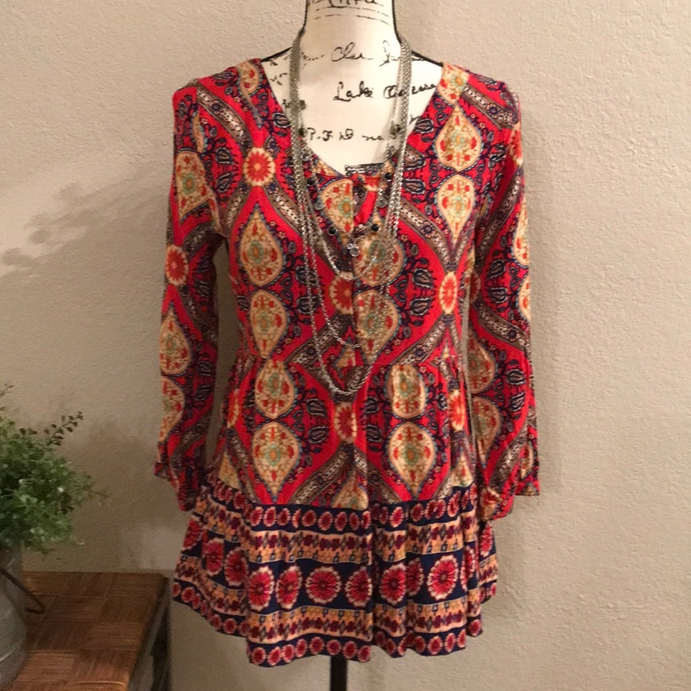 ⬇️ Red Camel Bohemian Top Red w/Multi Print SM